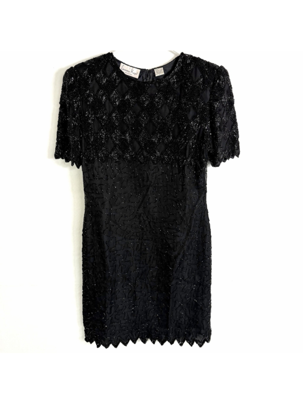 Vintage Luxe Heavily Beaded Silk Black Dress Womens L Cocktail Evening Glam Goth